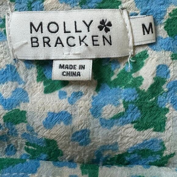 Molly Bracken Blue Green Ruffle Sleeve Top Medium - Picture 5 of 5